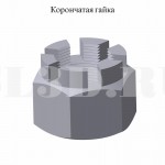 Корончатая гайка.Исполнение 2 :: Гайка, имеющая на одном торце кольцевой выступ с радиальными прорезями под шплинт
